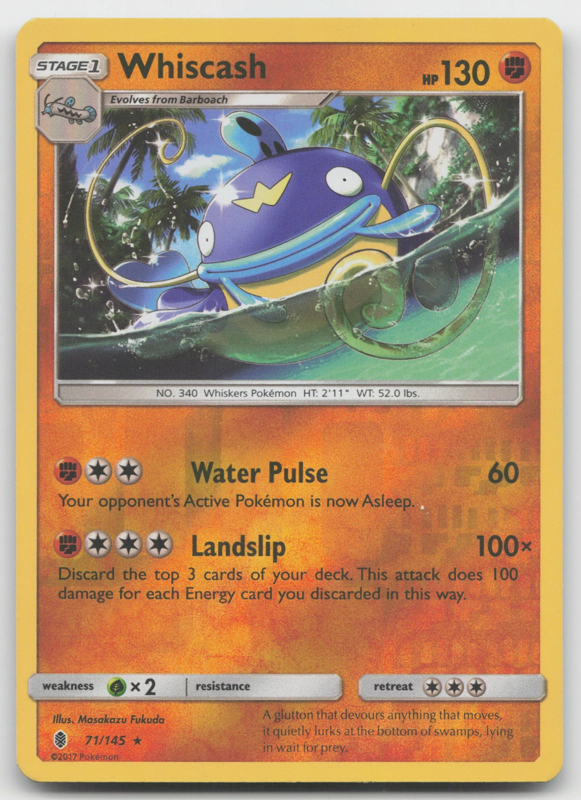 Whiscash Reverse Holo Rare SM - Guardians Rising 71/145 NM