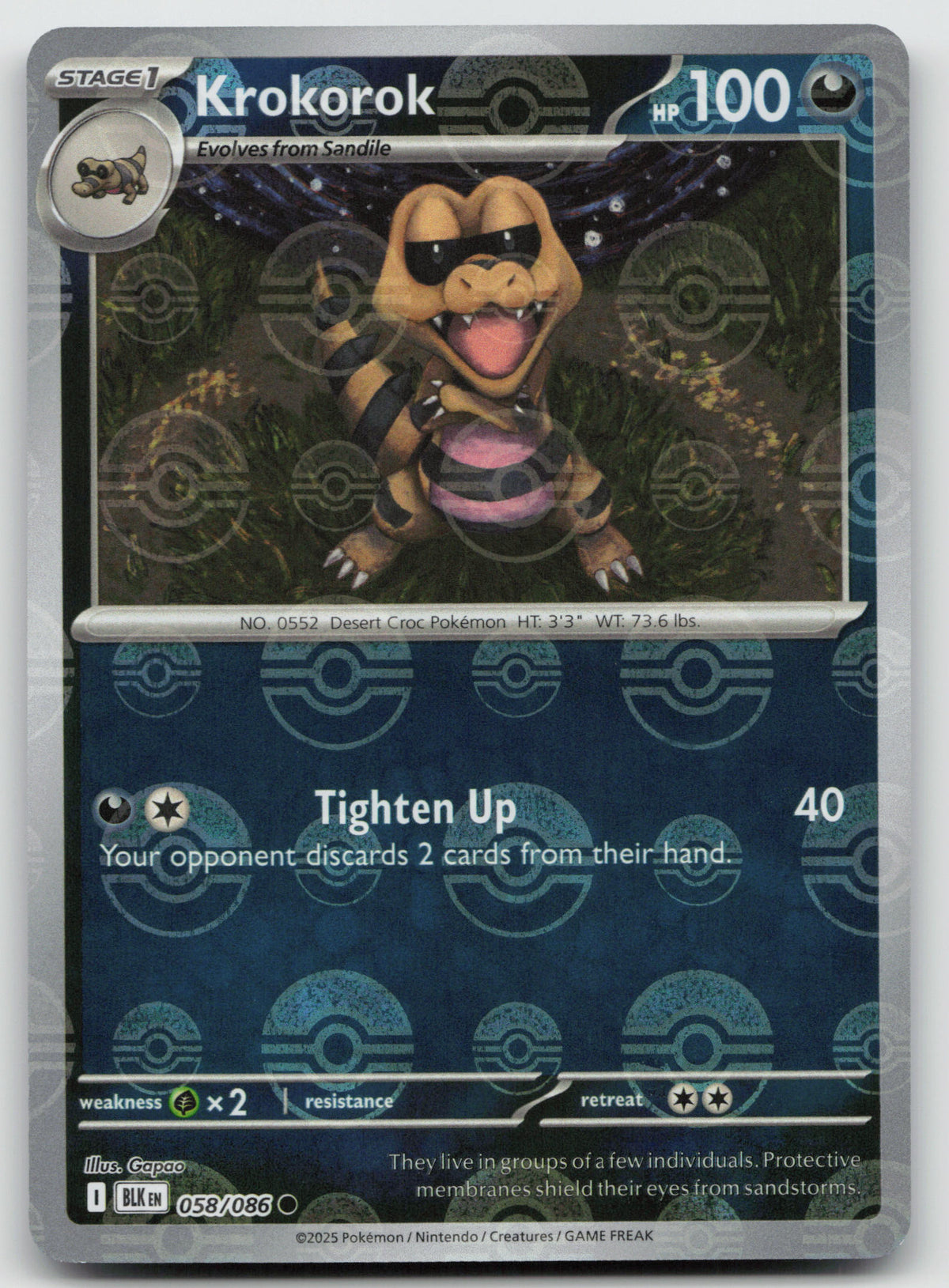 Krokorok (Poke Ball Pattern) Common Holo SV: Black Bolt 058/086 NM