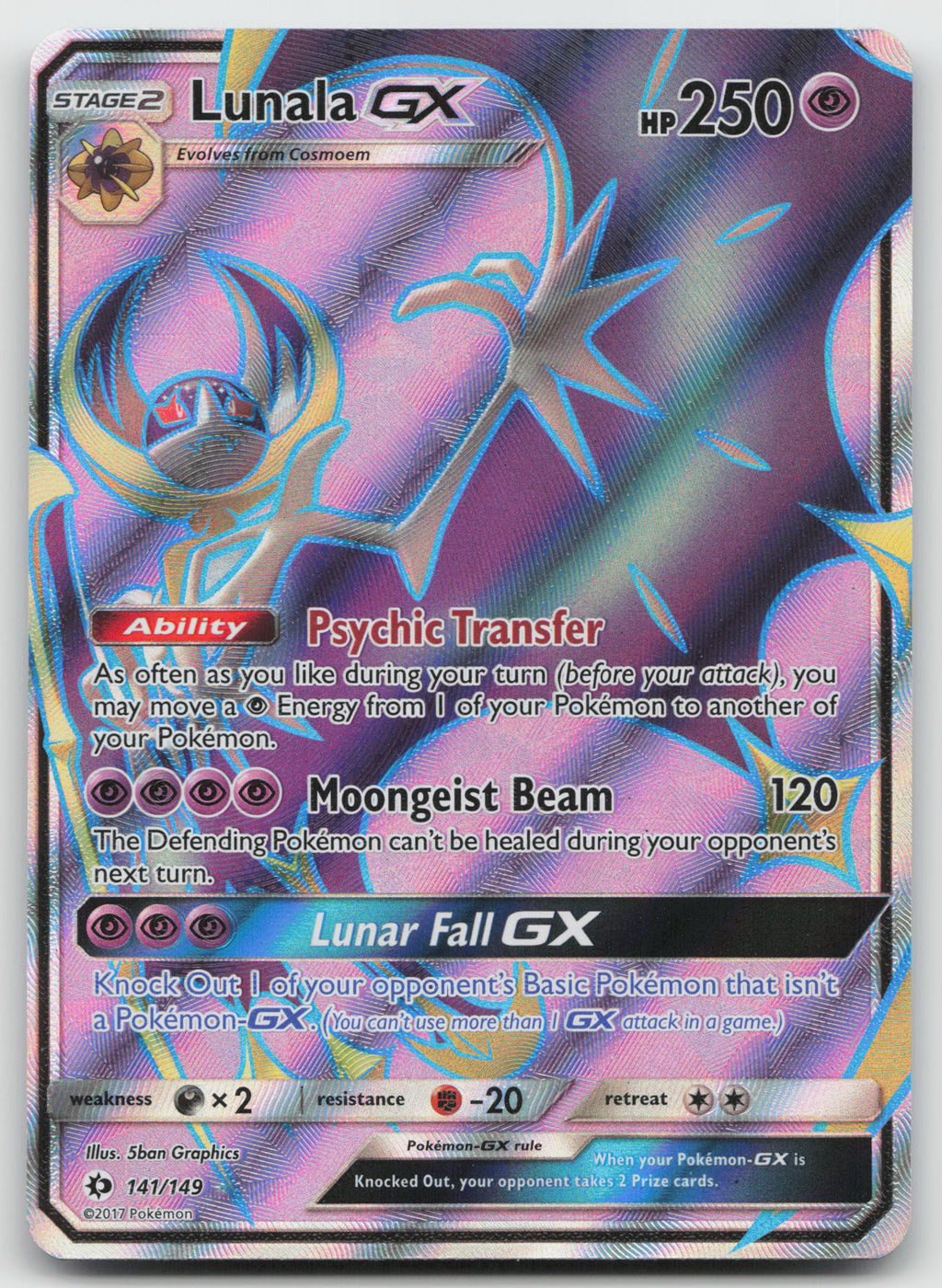 Lunala GX (Full Art) Ultra Rare Holo SM Base Set 141/149 LP