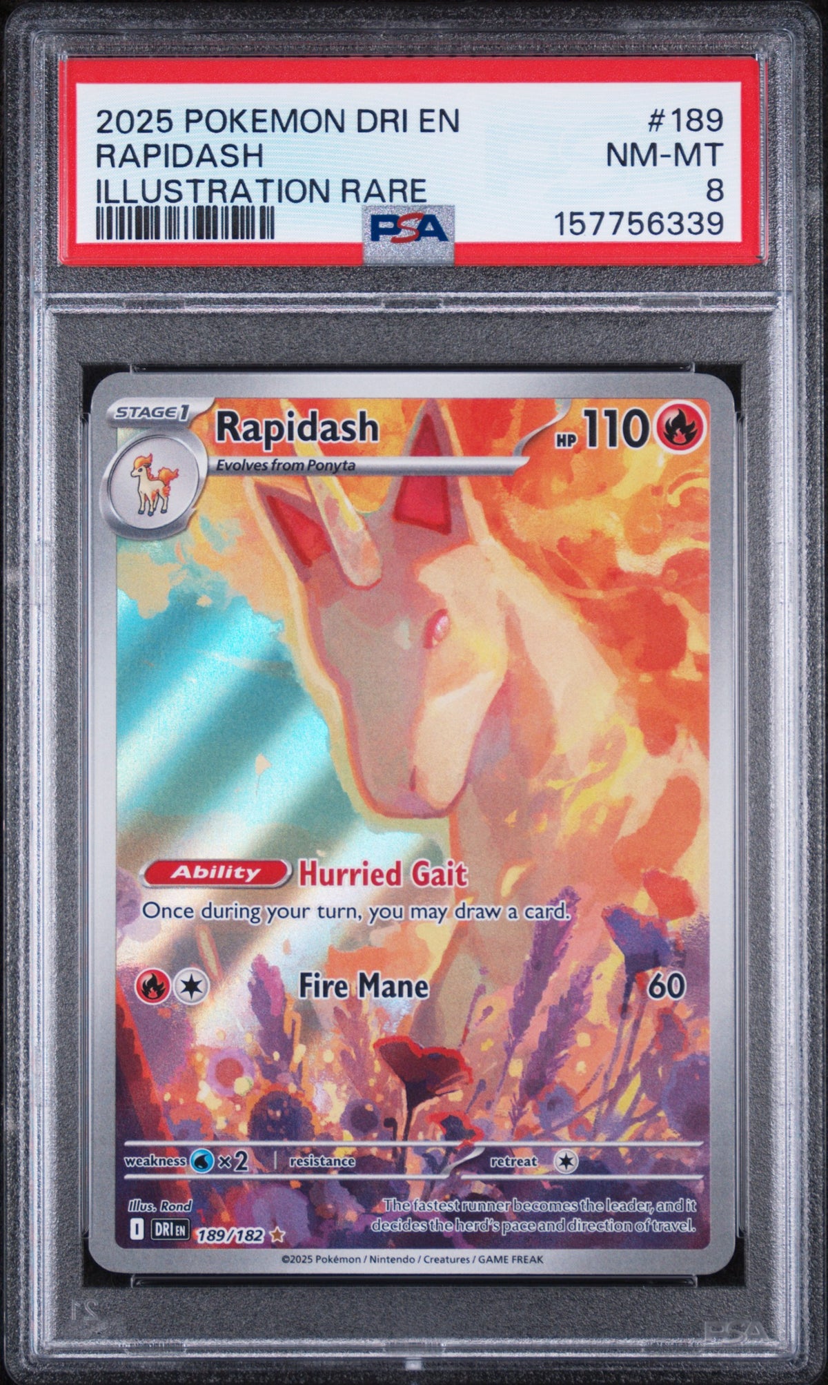 Rapidash Illustration Rare Pokemon Dri En-Destined Rivals 189/182 PSA 8