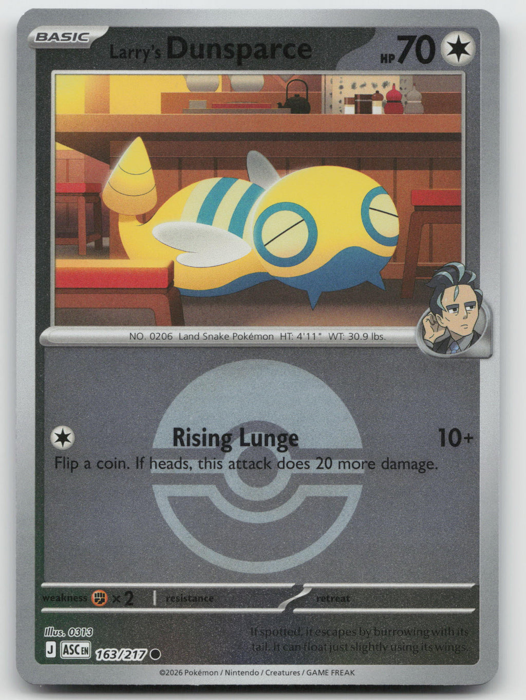 Larry's Dunsparce (Poke Ball) Reverse Holofoil ME: Ascended Heroes 163/217 NM
