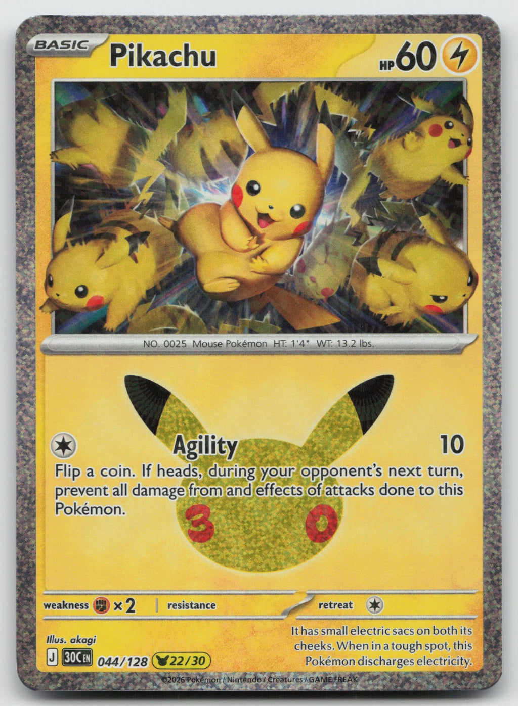Pikachu Holo Pikachu Rare ME: 30th Celebration 044/128 NM
