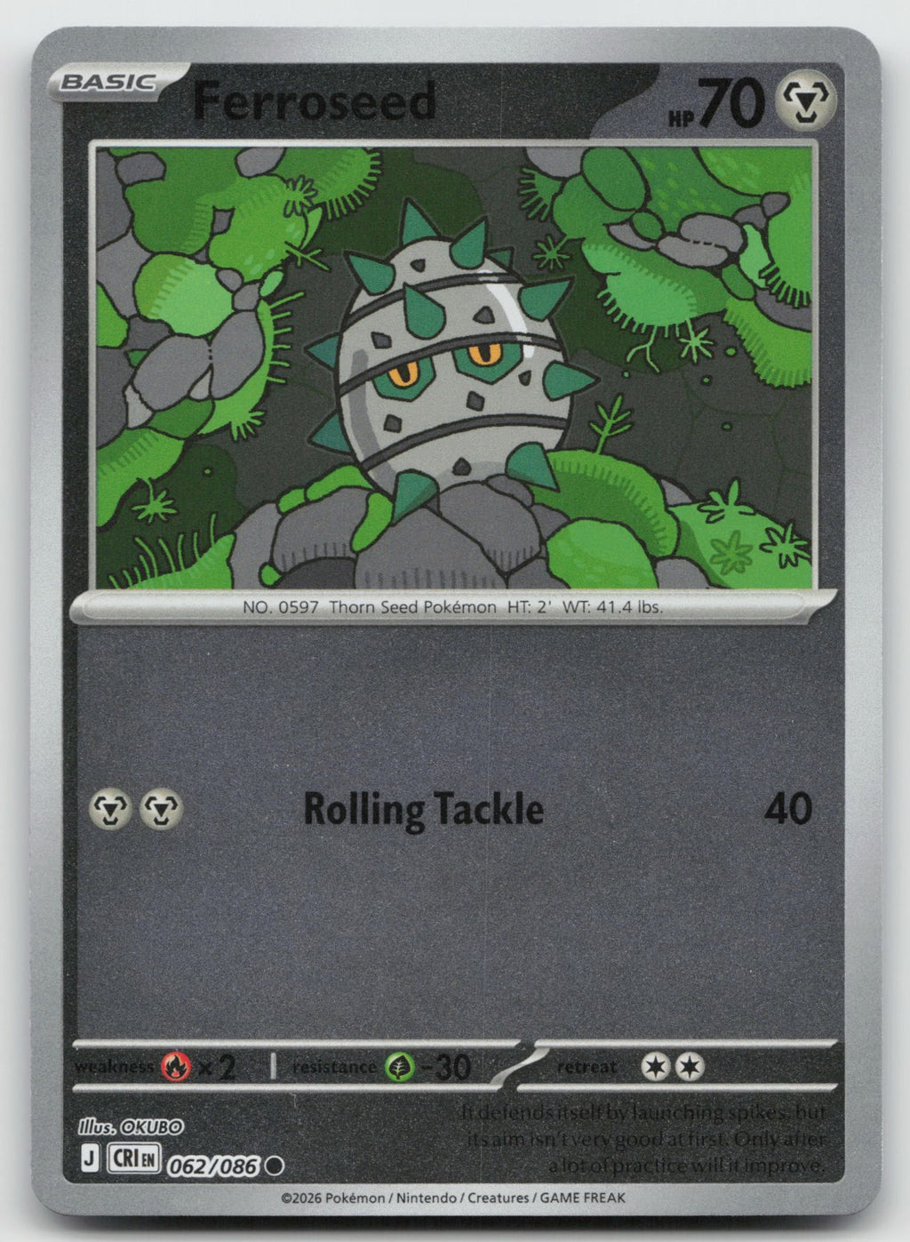 Ferroseed Common Reverse Holo ME04: Chaos Rising 062/086 NM