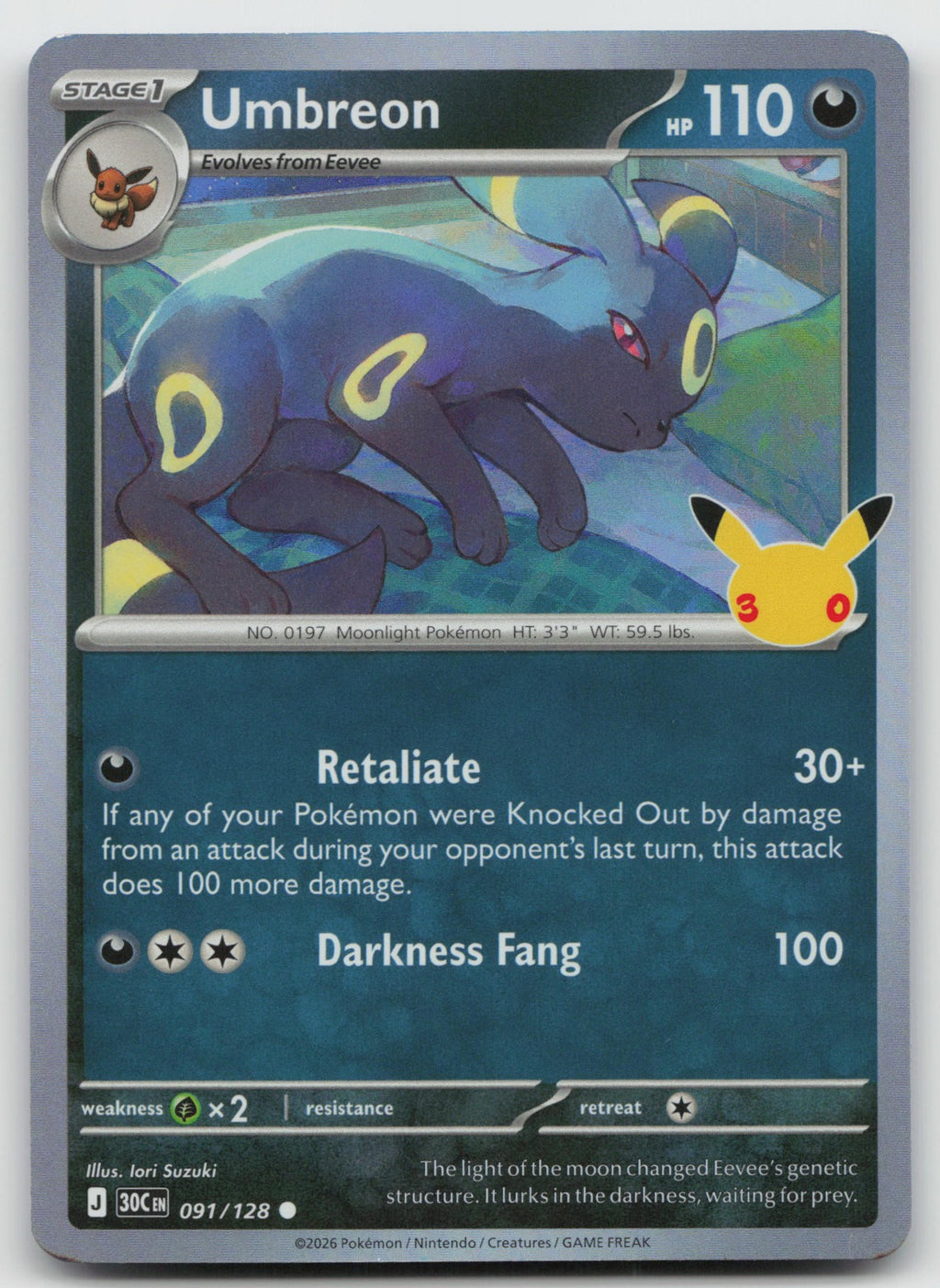 Umbreon Holo Common ME: 30th Celebration 091/128 NM