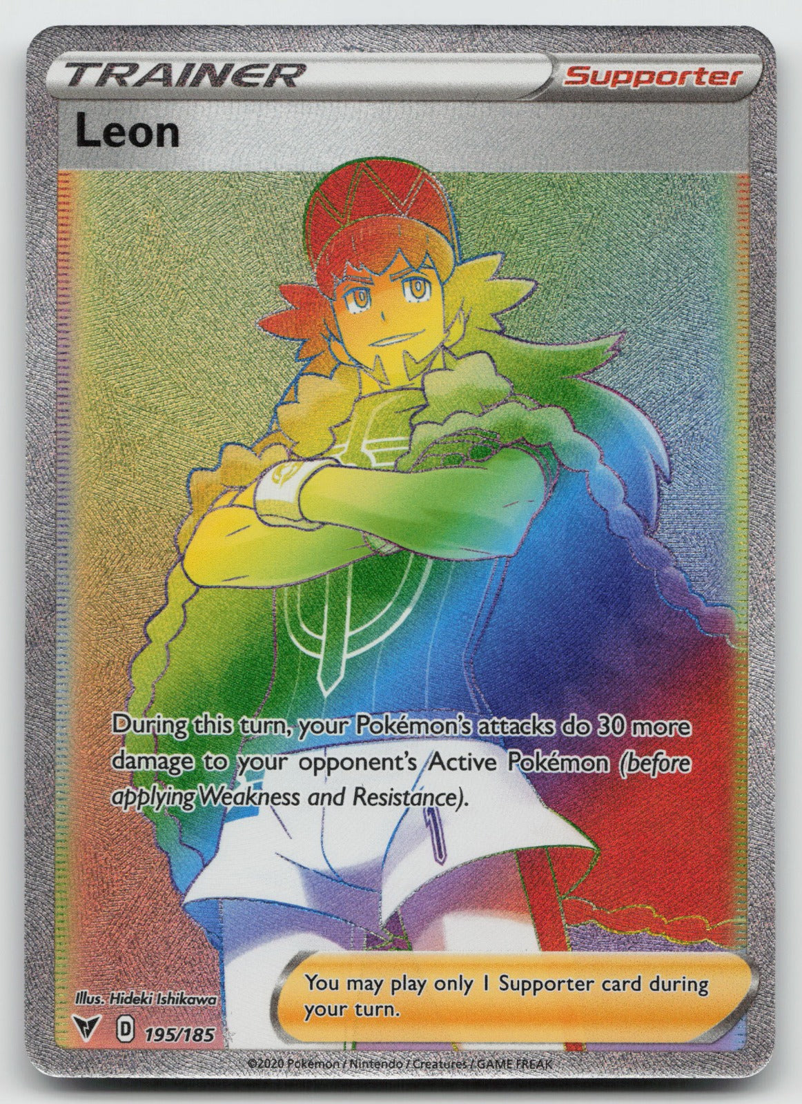 Leon (Secret) Rainbow Rare Holo SWSH04: Vivid Voltage 195/185 NM
