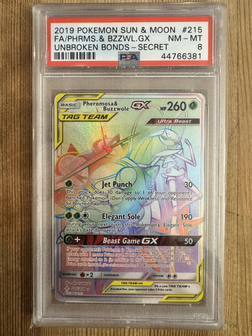 Pheromosa & Buzzwole GX Secret Rainbow Rare Holo SM Unbroken Bonds 215/214 PSA 8