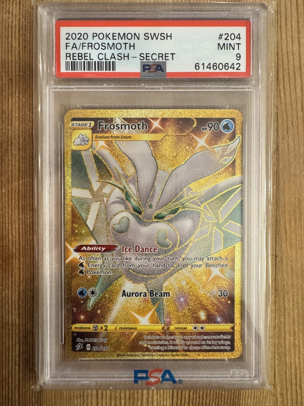 Frosmoth (Secret) Gold Rare Holo SWSH02: Rebel Clash 204/192 PSA 9