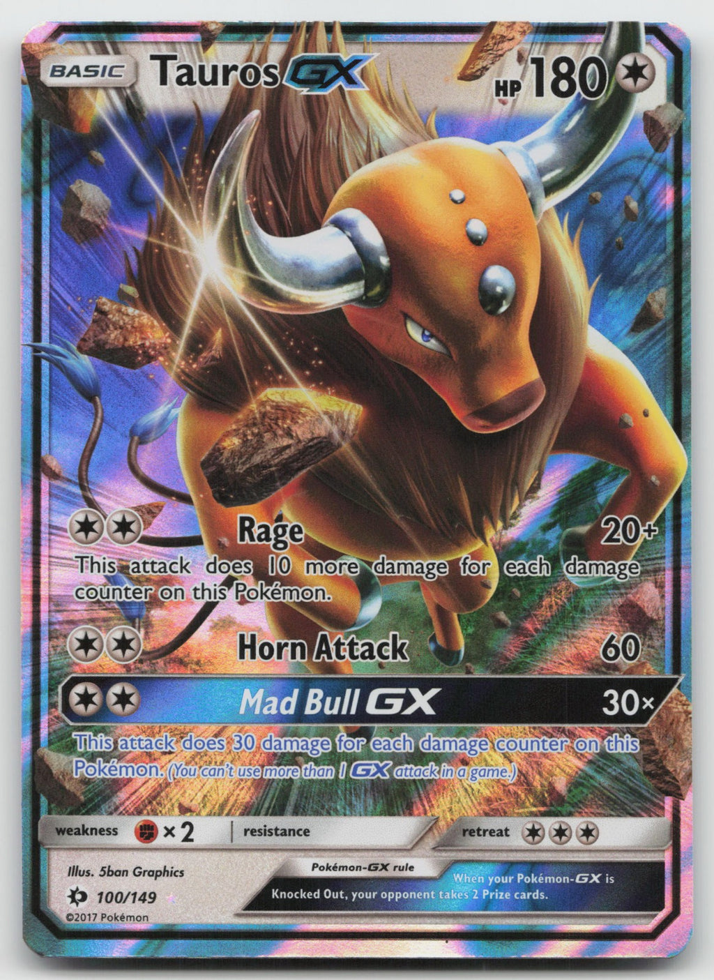 Tauros GX Holo Ultra Rare SM Base Set 100/149 NM/VLP