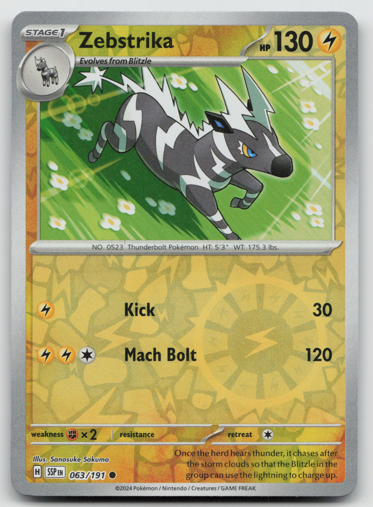 Zebstrika Common Reverse Holo SV08: Surging Sparks 063/191 NM
