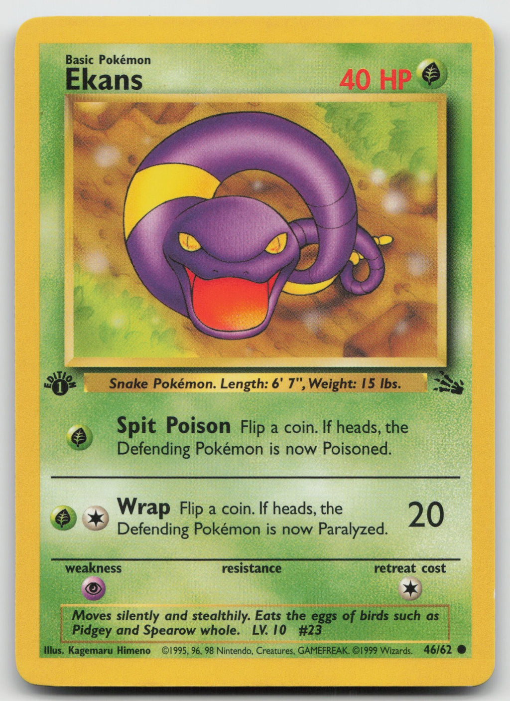 Ekans Common 1st Edition Fossil 46/62 NM