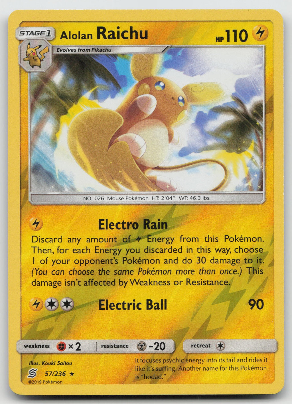 Alolan Raichu Reverse Holo Rare SM - Unified Minds 57/236 NM