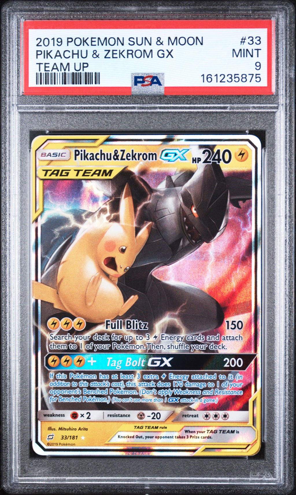 Pikachu & Zekrom Gx Pokemon Sun & Moon Team Up 33/181 PSA 9