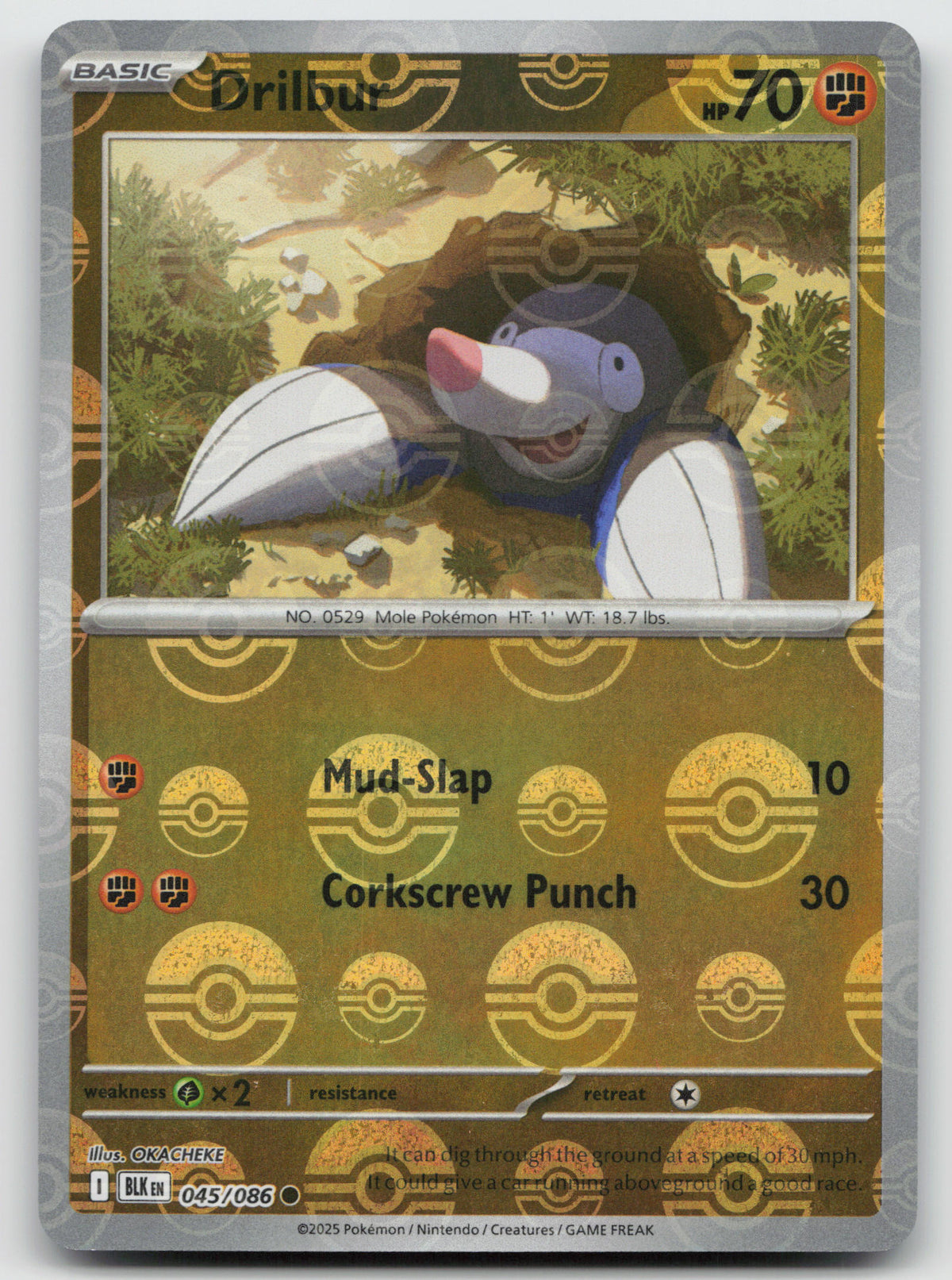 Drilbur (Poke Ball Pattern) Common Holo SV: Black Bolt 045/086 NM
