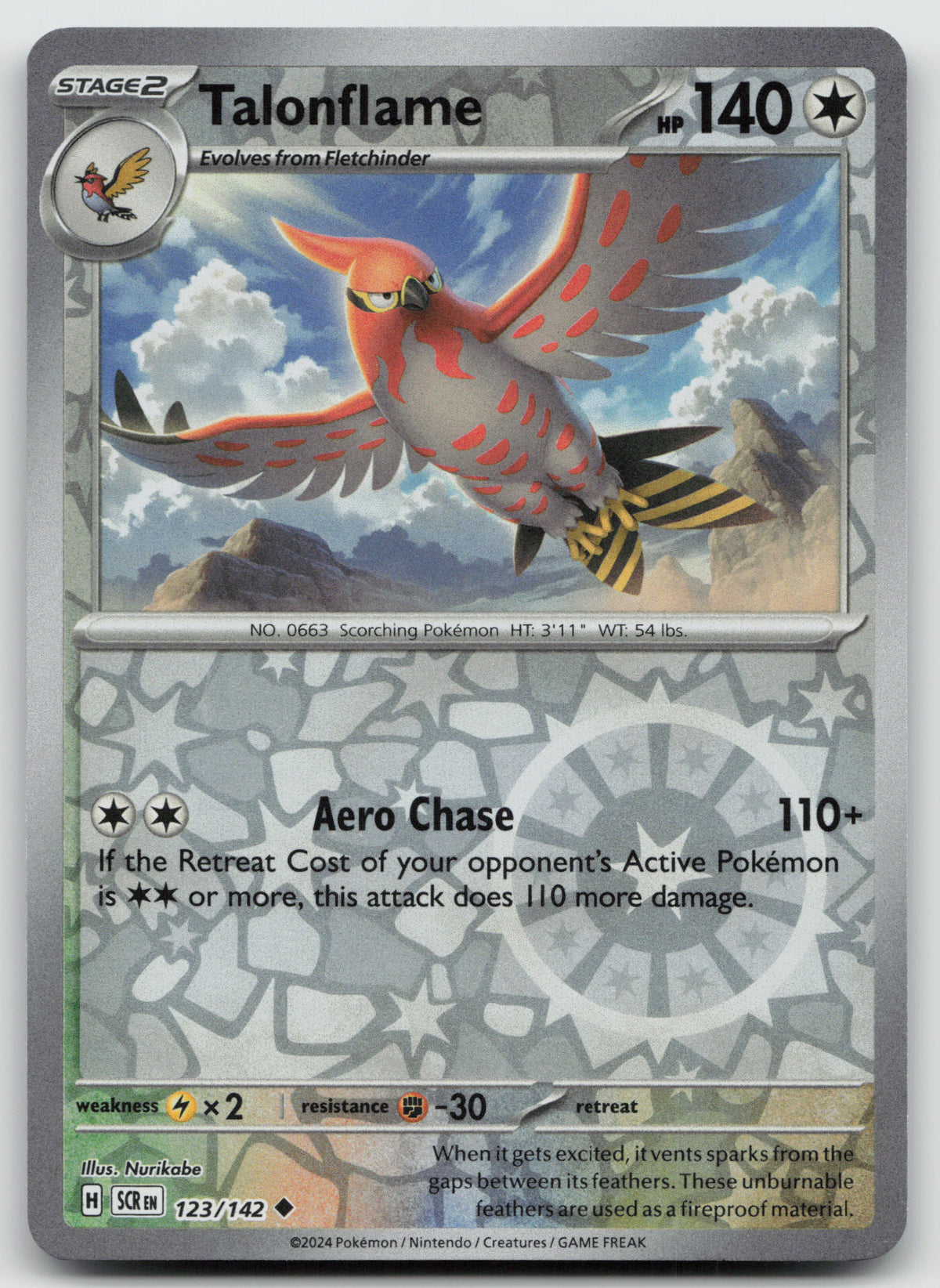 Talonflame Uncommon Reverse Holo SV07: Stellar Crown 123/142 NM