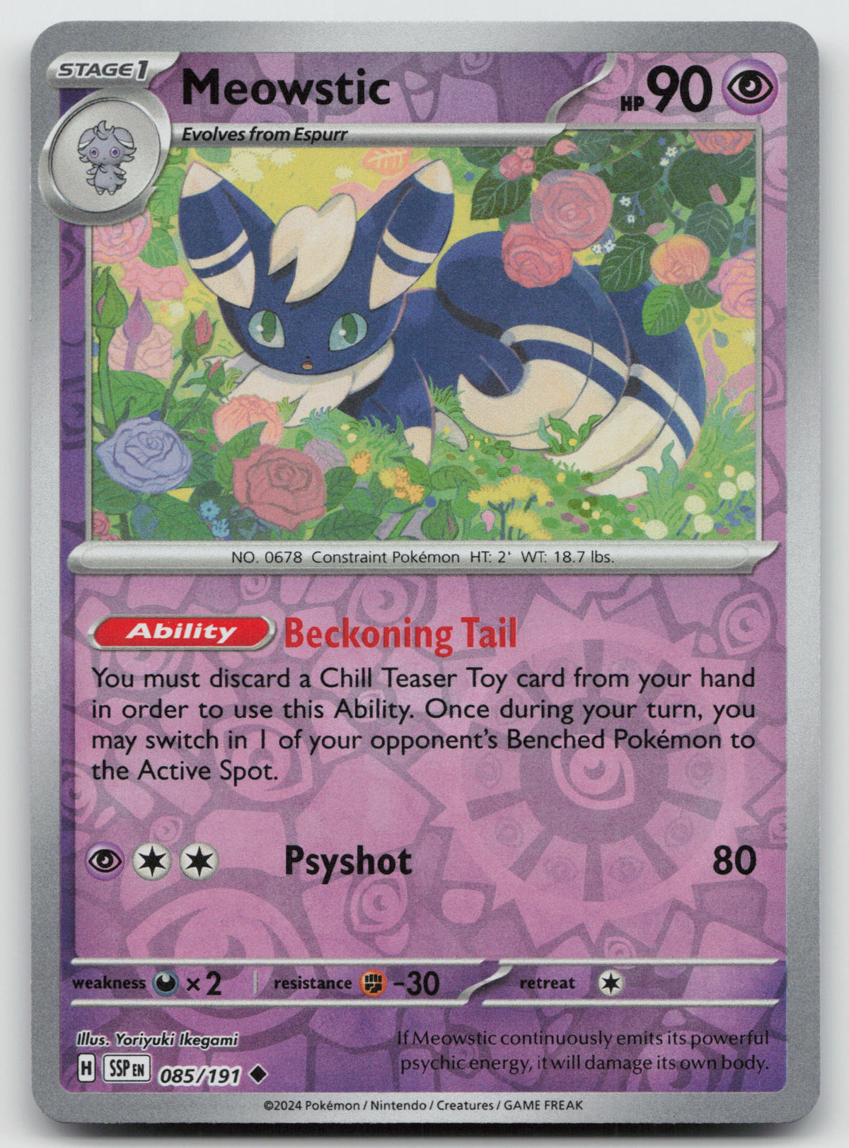 Meowstic Uncommon Reverse Holo SV08: Surging Sparks 085/191 NM