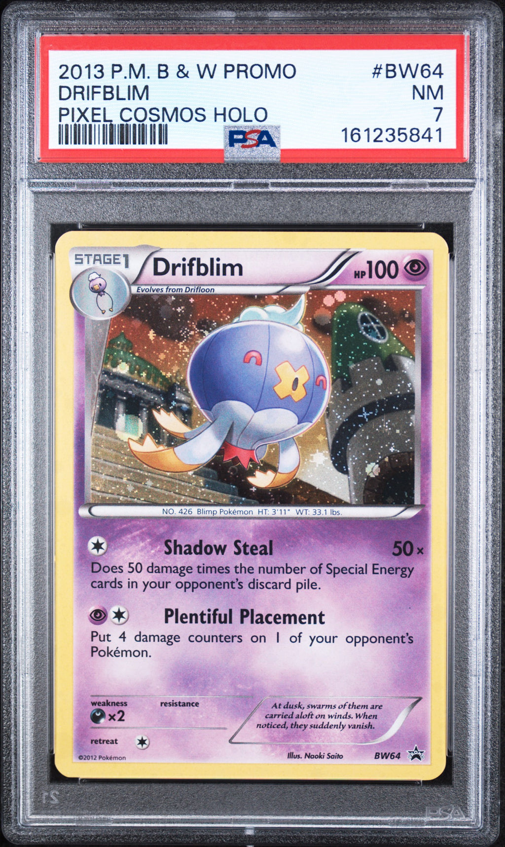 Drifblim Pixel Cosmos Holo Pokemon Black & White Promo BW64 PSA 7