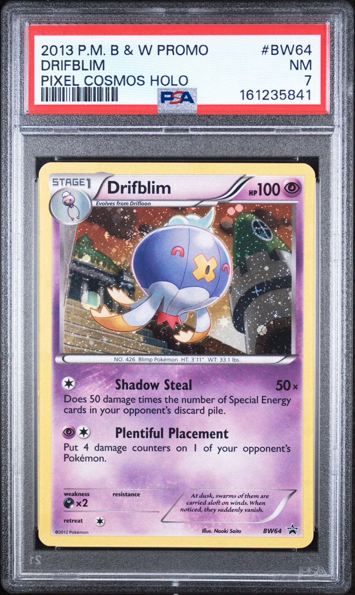 Drifblim Pixel Cosmos Holo Pokemon Black & White Promo BW64 PSA 7