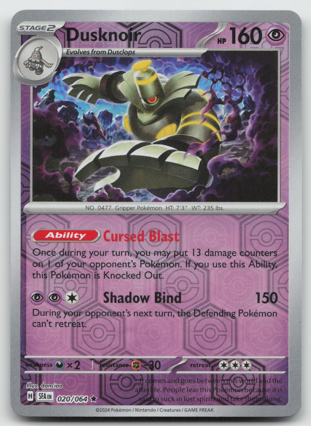 Dusknoir Rare Reverse Holo SV: Shrouded Fable 020/064 NM