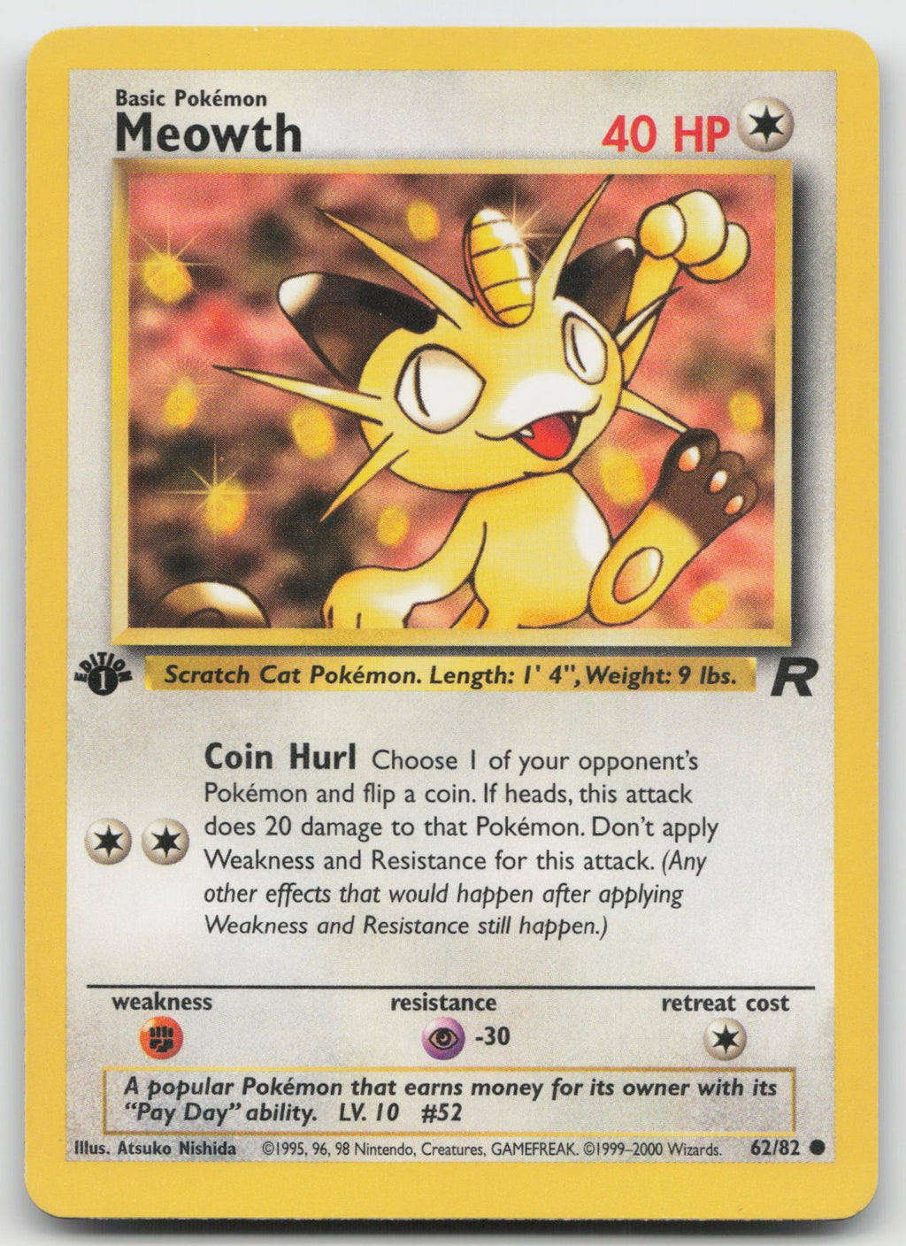 Meowth Common 1st Edition Team Rocket 62/82 LP