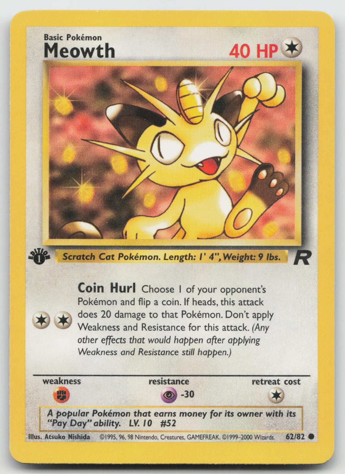 Meowth Common 1st Edition Team Rocket 62/82 LP