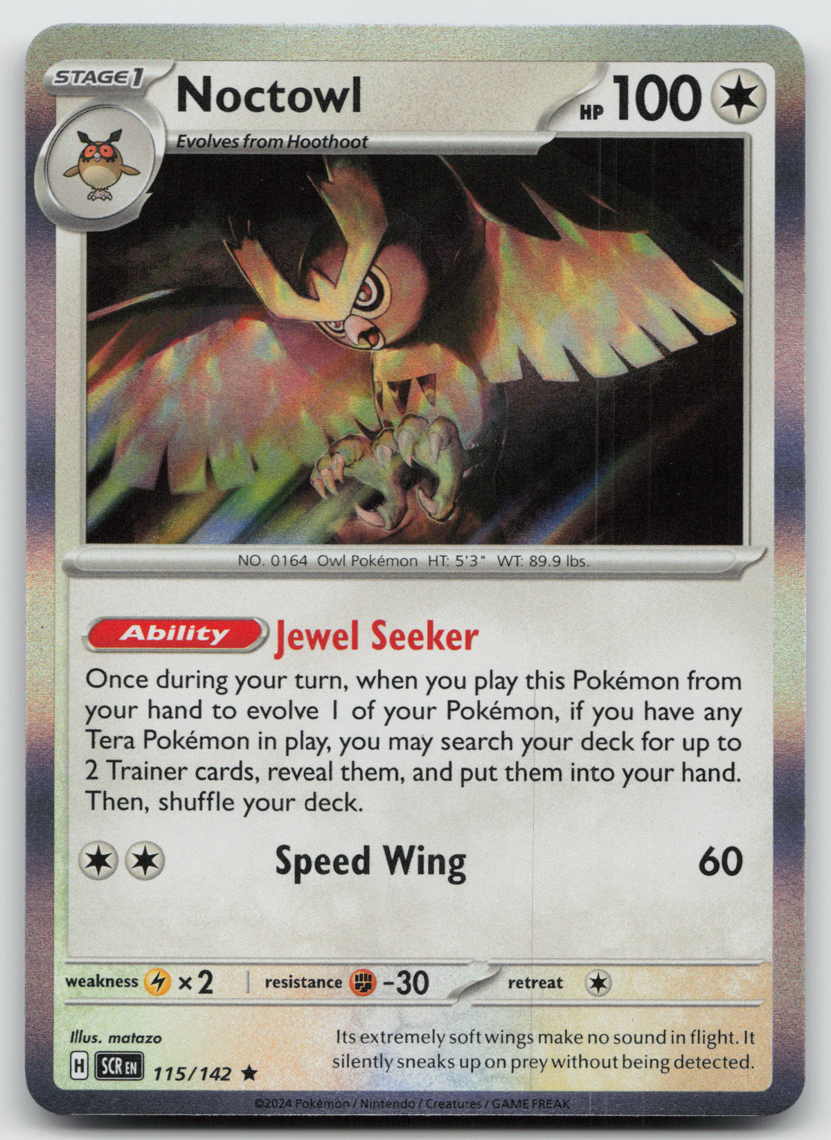 Noctowl Rare Holo SV07: Stellar Crown 115/142 NM