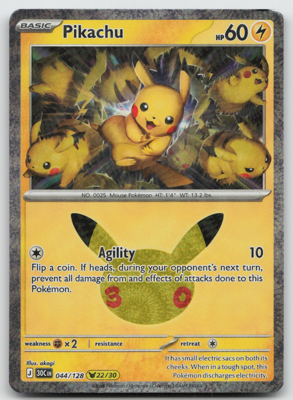 Pikachu Holo Pikachu Rare ME: 30th Celebration 044/128 NM