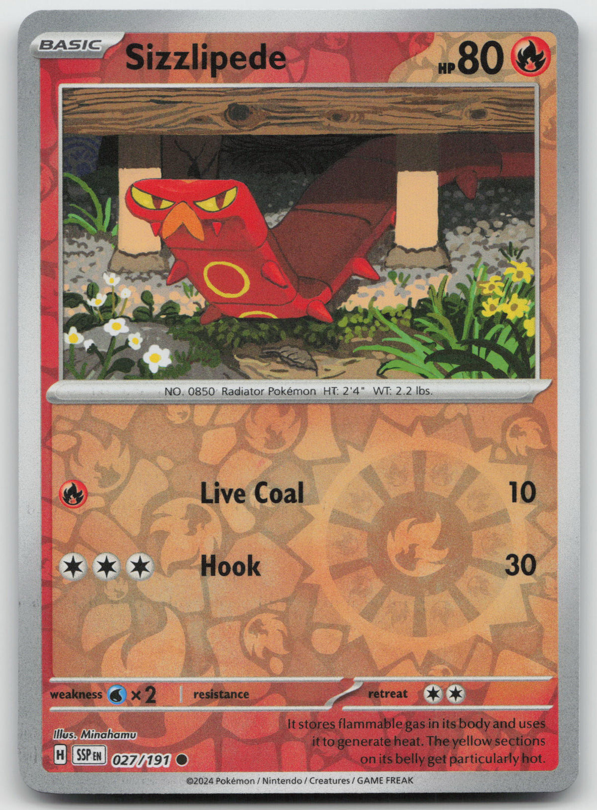 Sizzlipede Common Reverse Holo SV08: Surging Sparks 027/191 NM