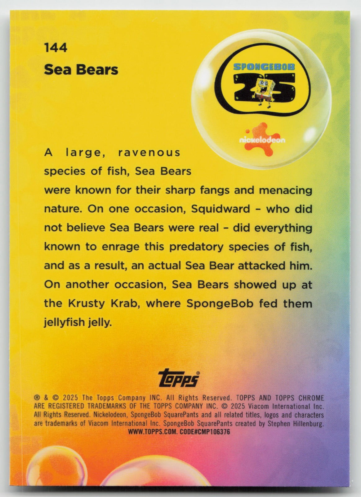 Sea Bears Base Topps Chrome SpongeBob SquarePants 25th Anniversary 144 NM