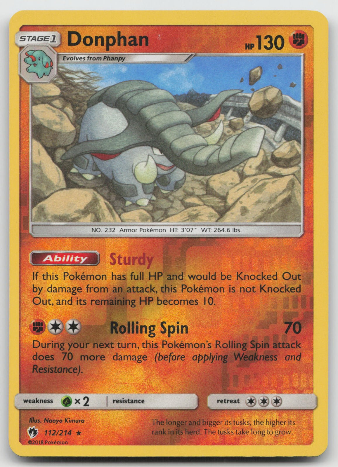 Donphan Reverse Holo Rare SM - Lost Thunder 112/214 NM
