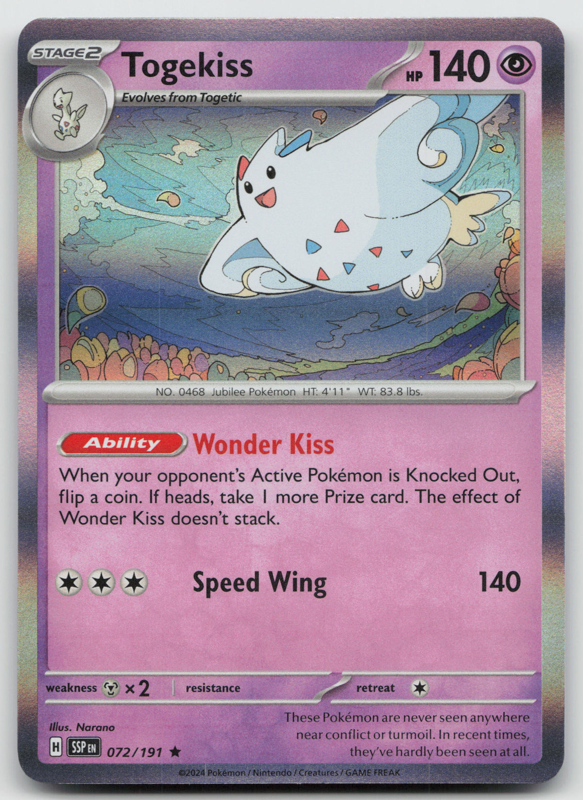 Togekiss Rare Holo SV08: Surging Sparks 072/191 NM
