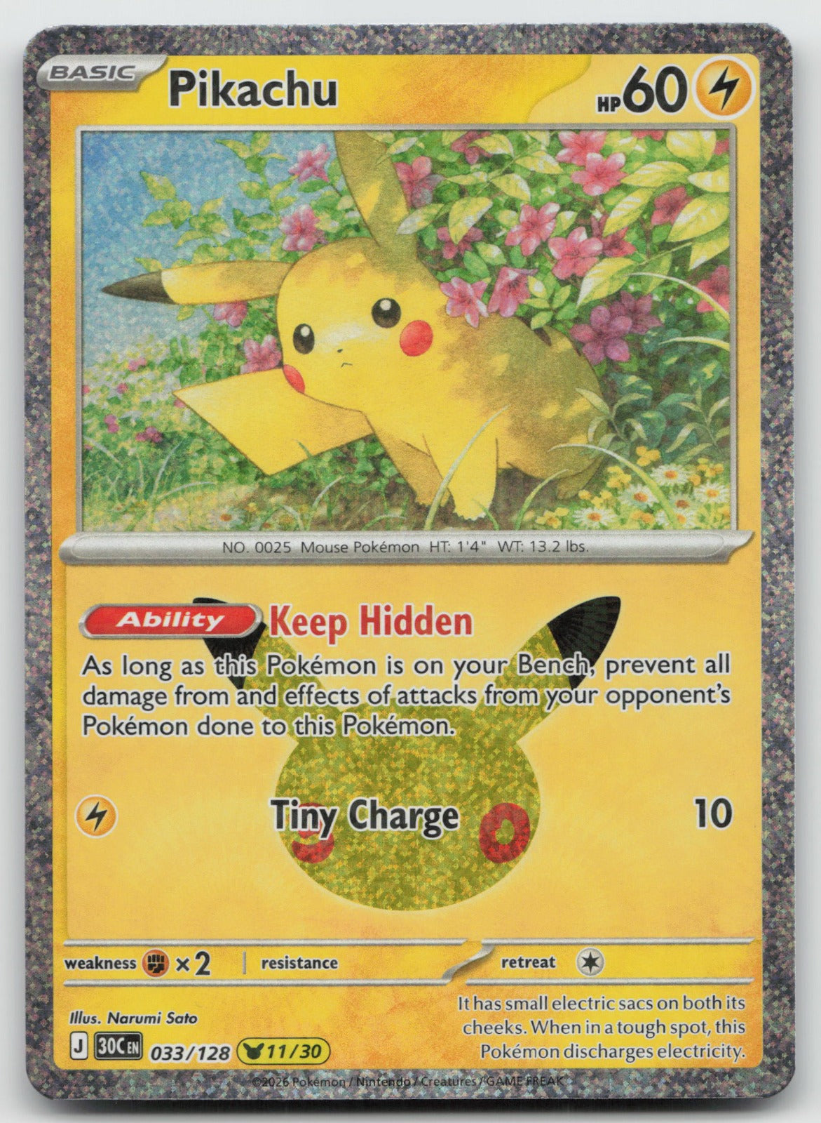 Pikachu Holo Pikachu Rare ME: 30th Celebration 033/128 NM