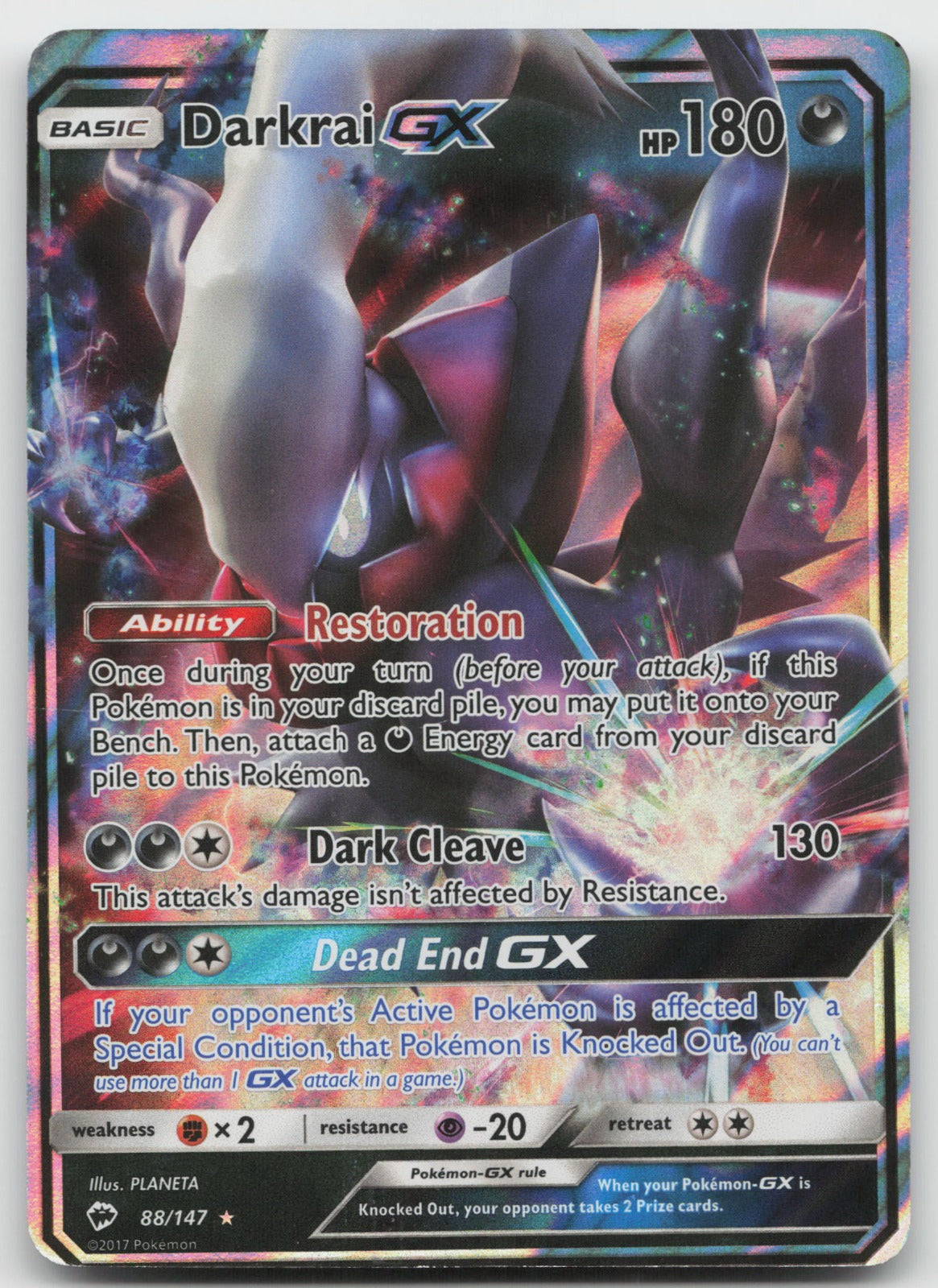 Darkrai GX Holo Ultra Rare SM - Burning Shadows 88/147 HP O/C Miscut