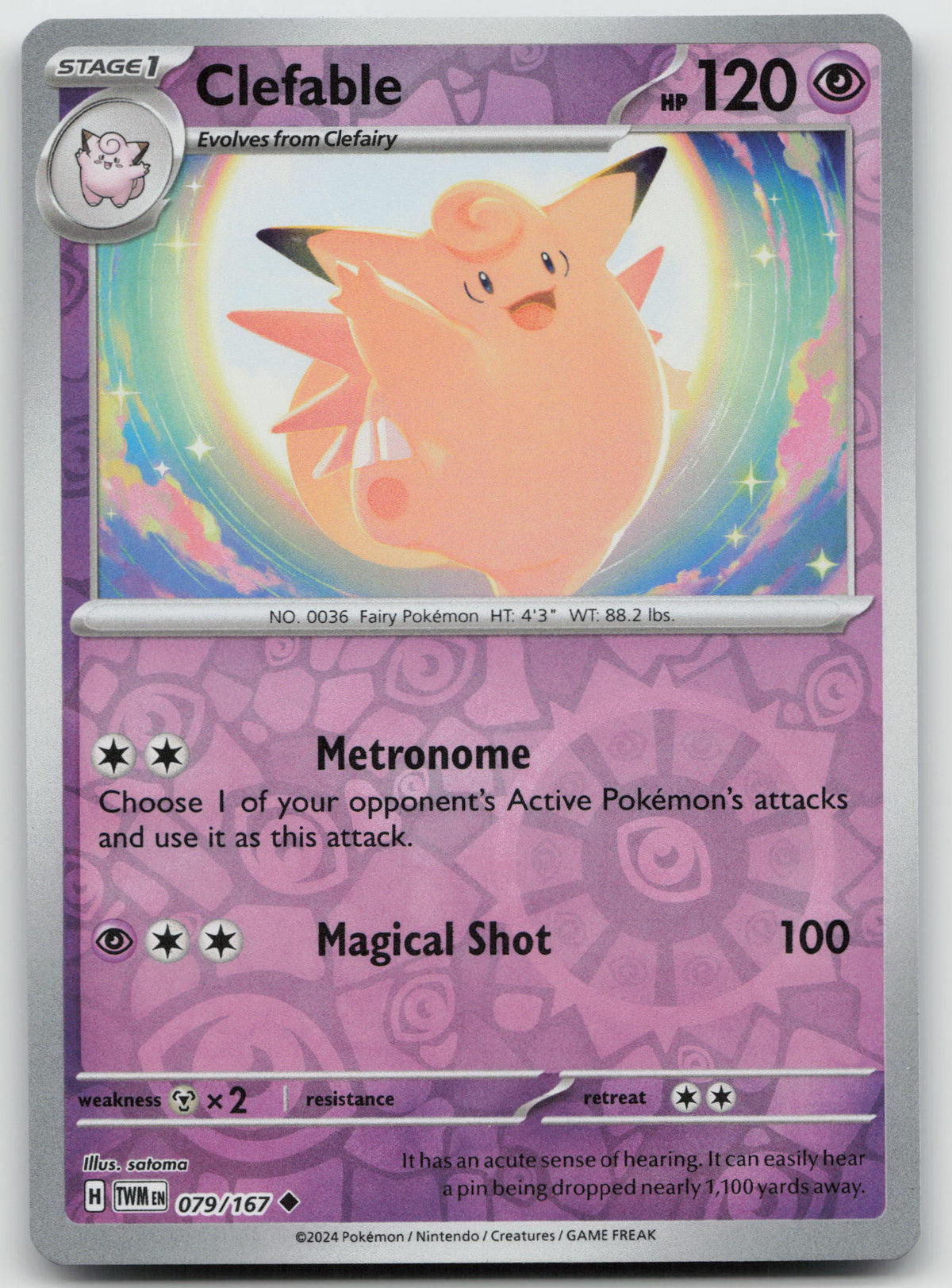 Clefable Uncommon Reverse Holo SV06: Twilight Masquerade 079/167 NM