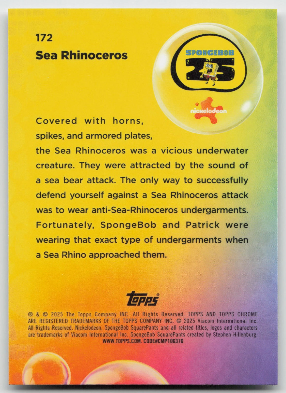 Sea Rhinoceros Base Topps Chrome SpongeBob SquarePants 25th Anniversary 172 NM
