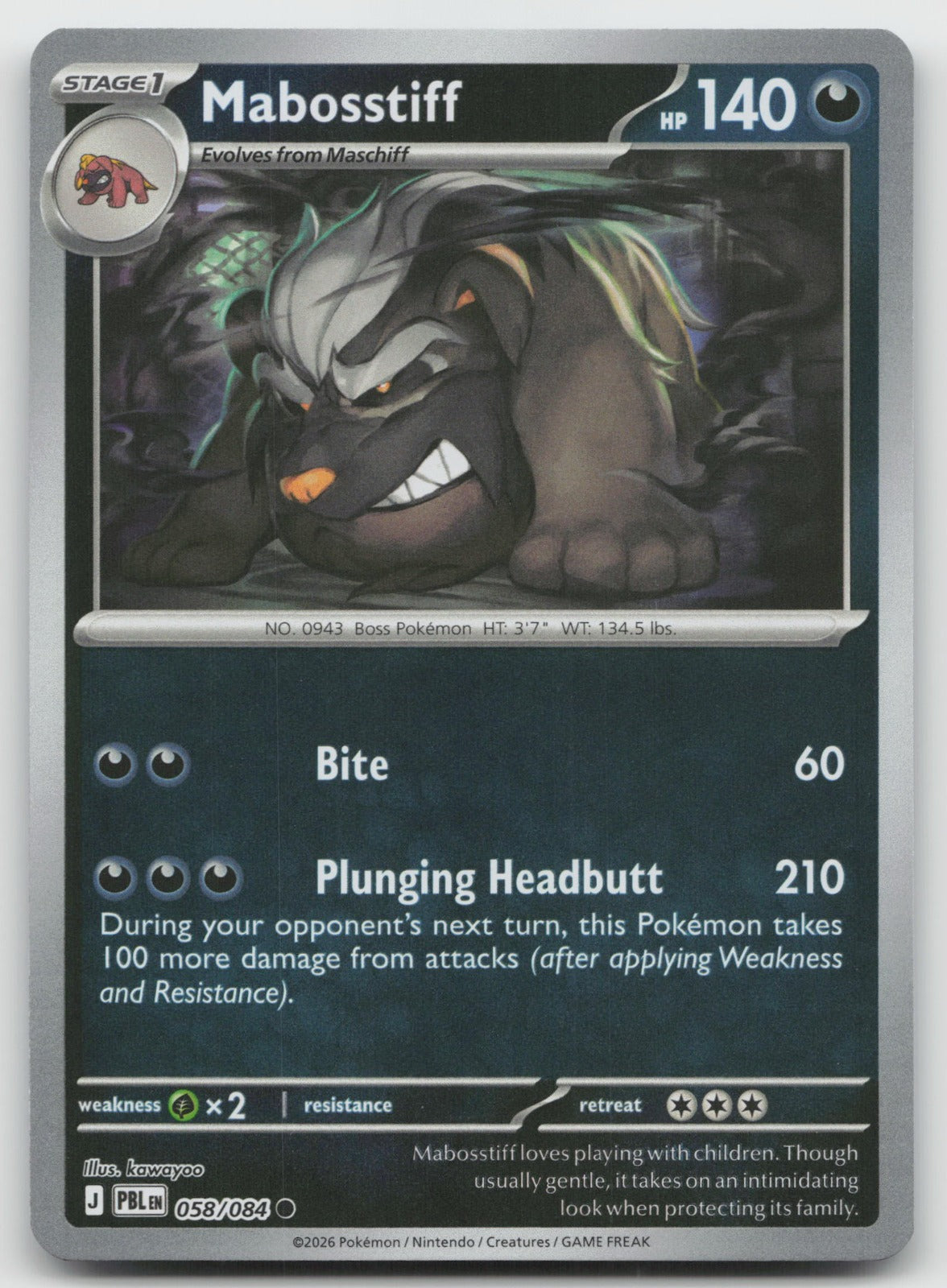 Mabosstiff Reverse Holo Common ME05: Pitch Black 058/084 NM