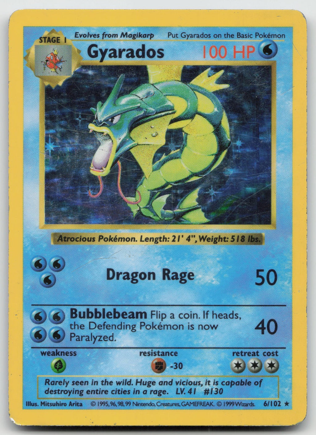 Gyarados Holo Rare Base Set (Shadowless) 6/102 HP
