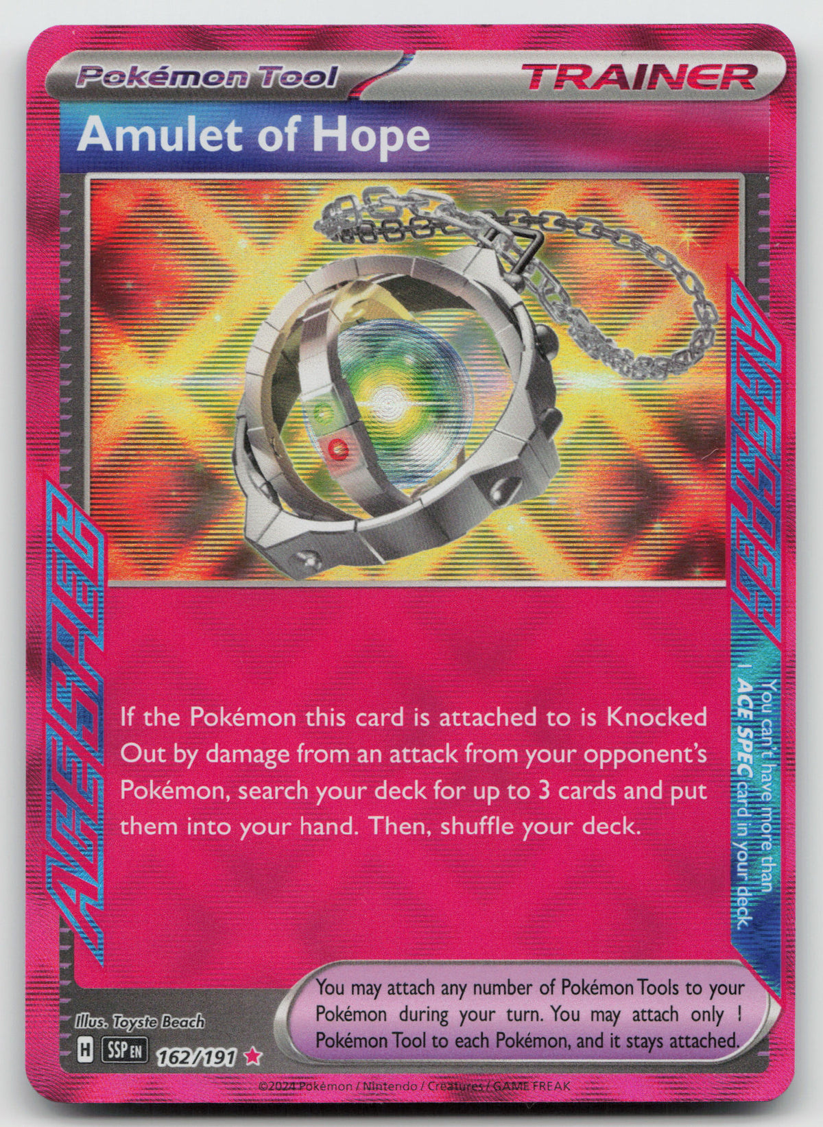 Amulet of Hope ACE SPEC Rare Reverse Holo SV08: Surging Sparks 162/191 NM
