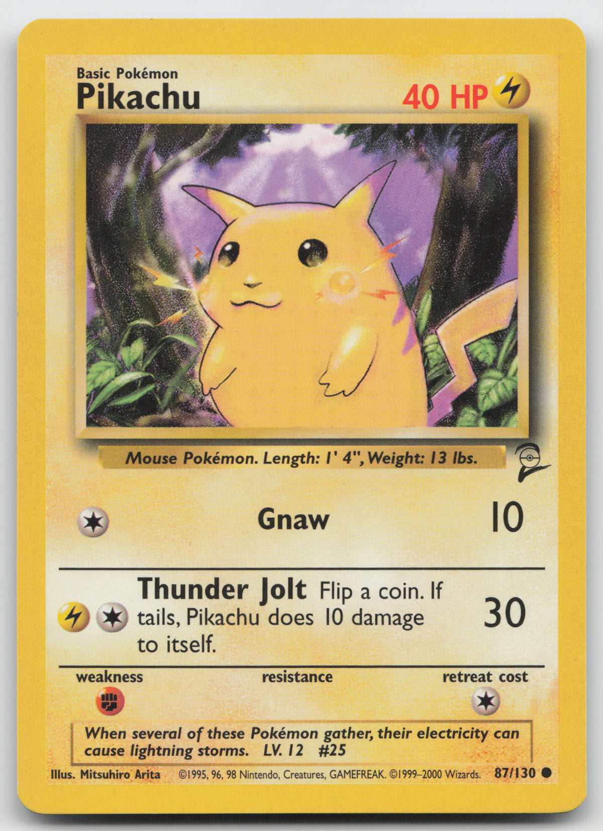 Pikachu Common Unlimited Base Set 2 87/130 LP