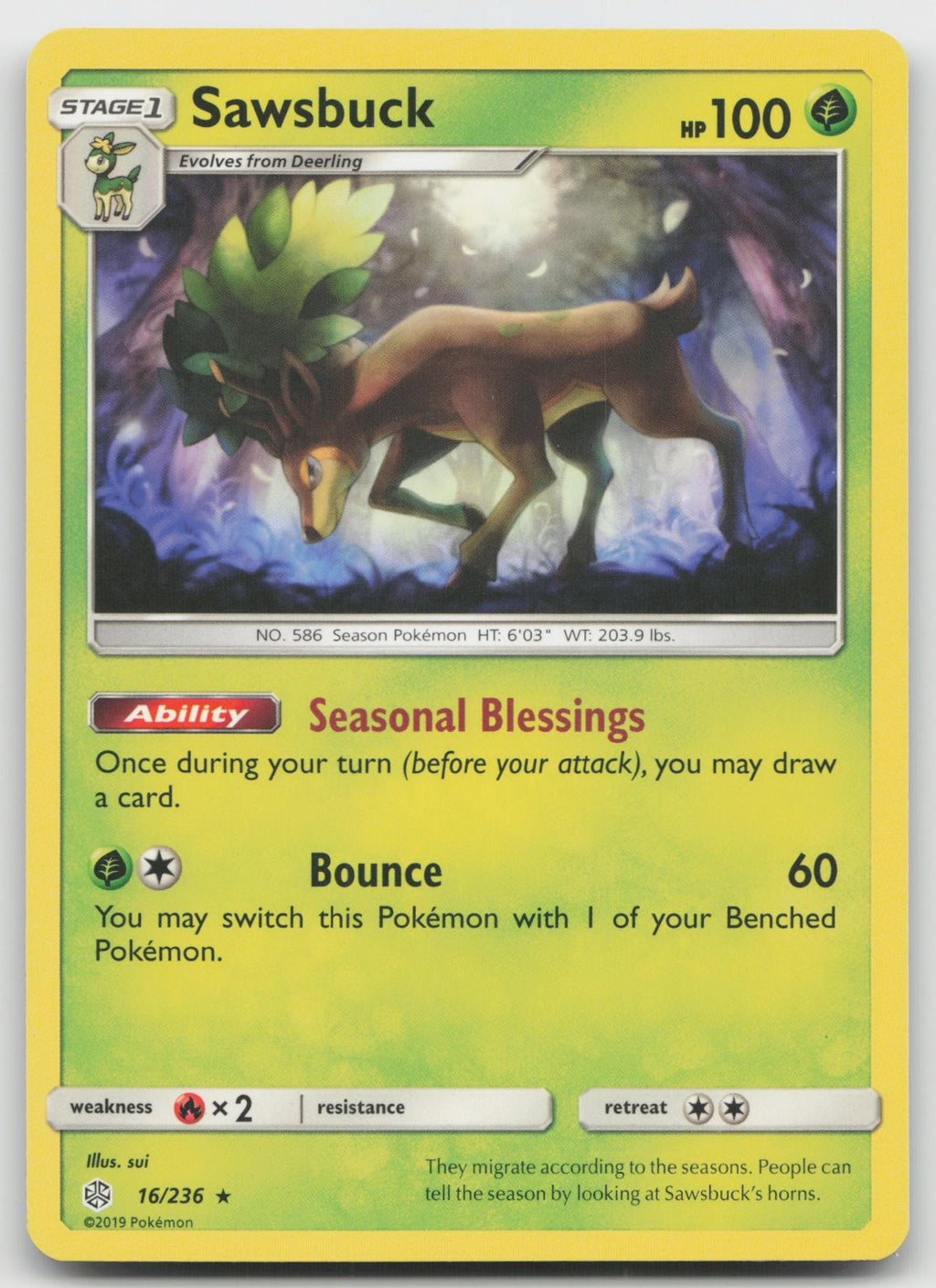 Sawsbuck (Prerelease Kit Exclusive) SM Cosmic Eclipse Deck Exclusives 16/236 NM
