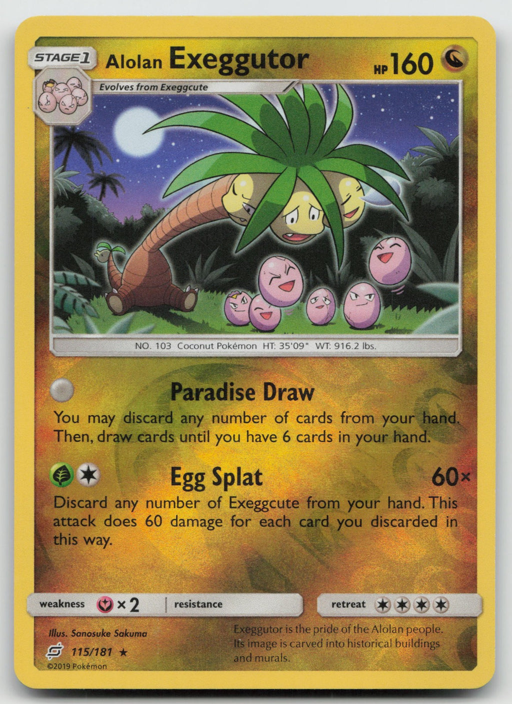 Alolan Exeggutor Reverse Holo Rare SM - Team Up 115/181 NM