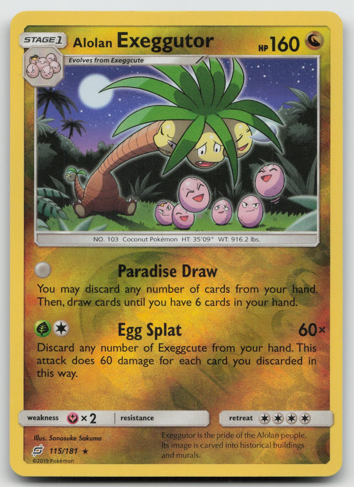 Alolan Exeggutor Reverse Holo Rare SM - Team Up 115/181 NM