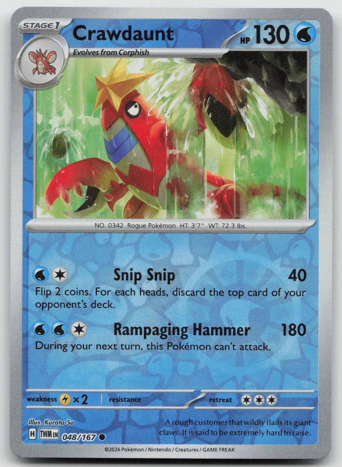 Crawdaunt Common Reverse Holo SV06: Twilight Masquerade 048/167 NM