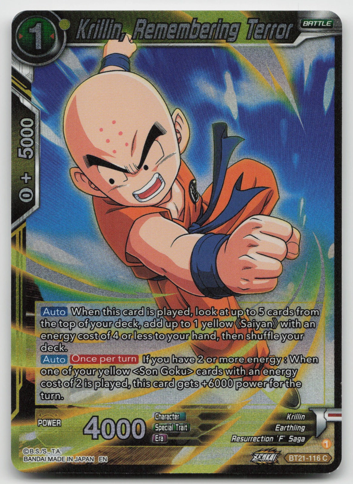 Krillin, Remembering Terror Common Foil Wild Resurgence BT21-116 NM