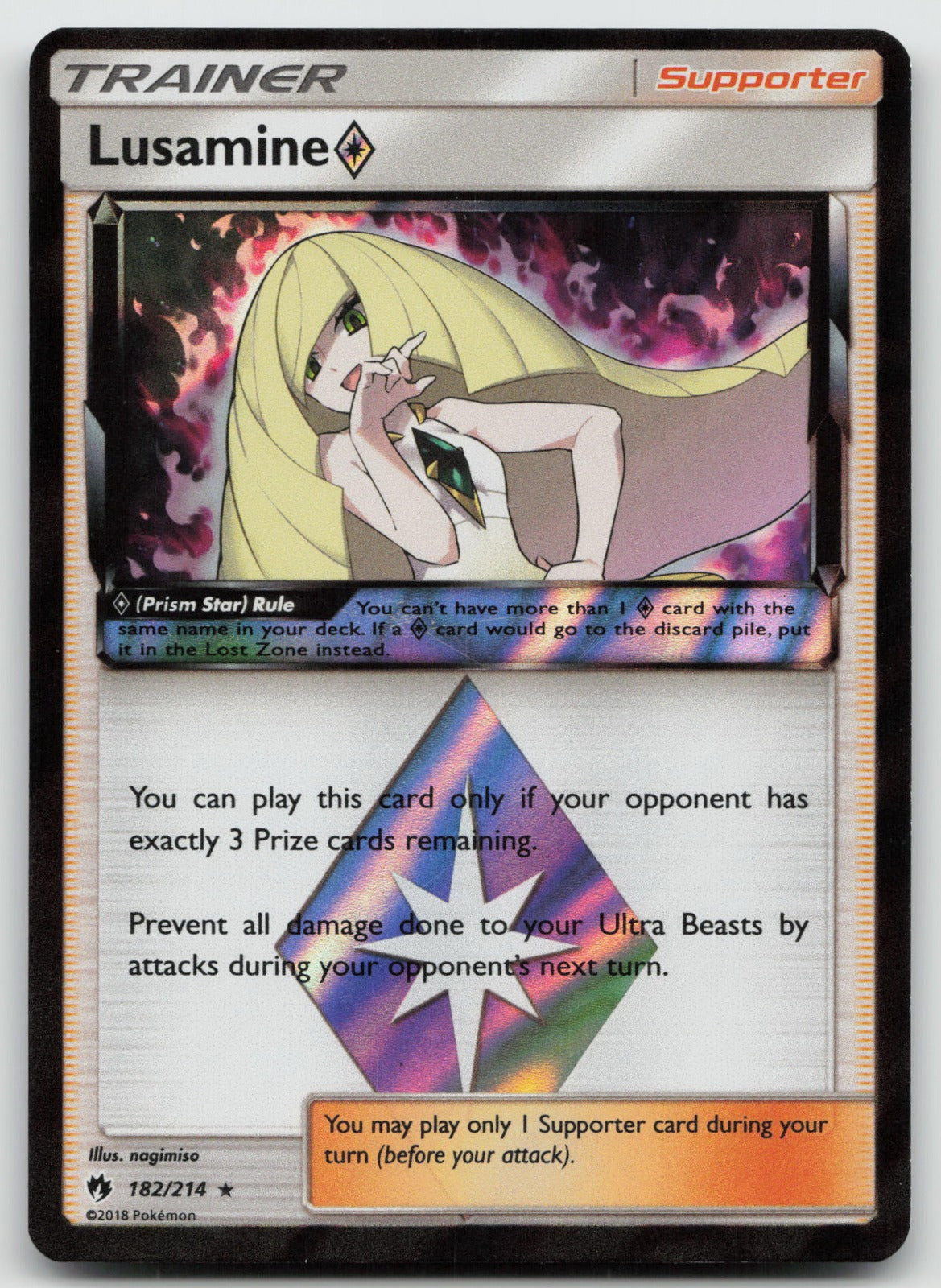 Lusamine Prism Star Holo Prism Rare SM - Lost Thunder 182/214 NM