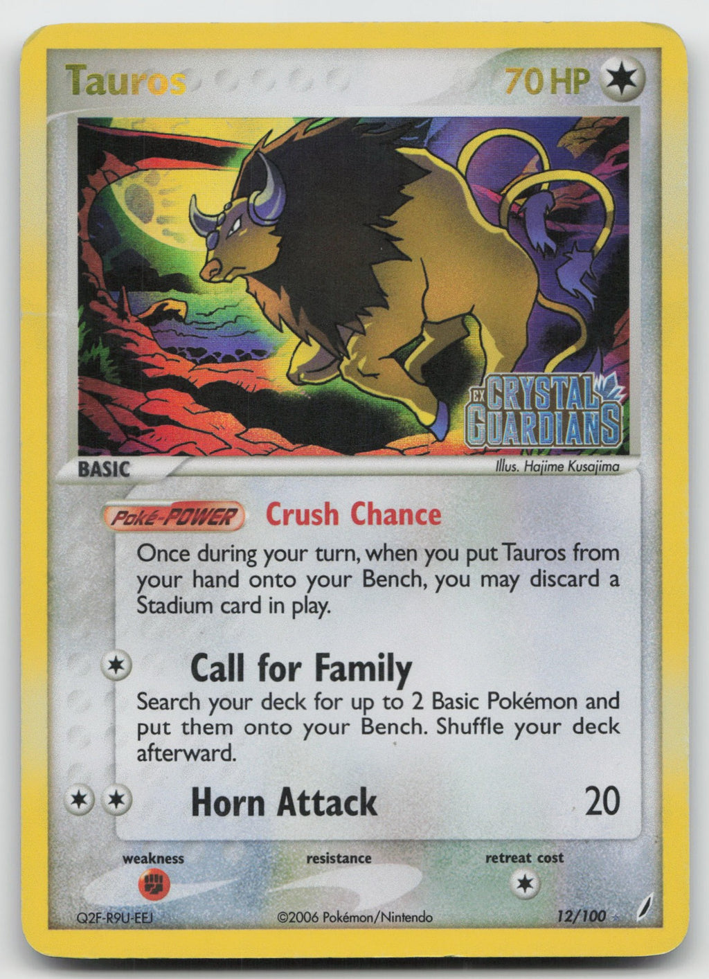 Tauros Reverse Holo Rare EX Crystal Guardians 12/100 MP
