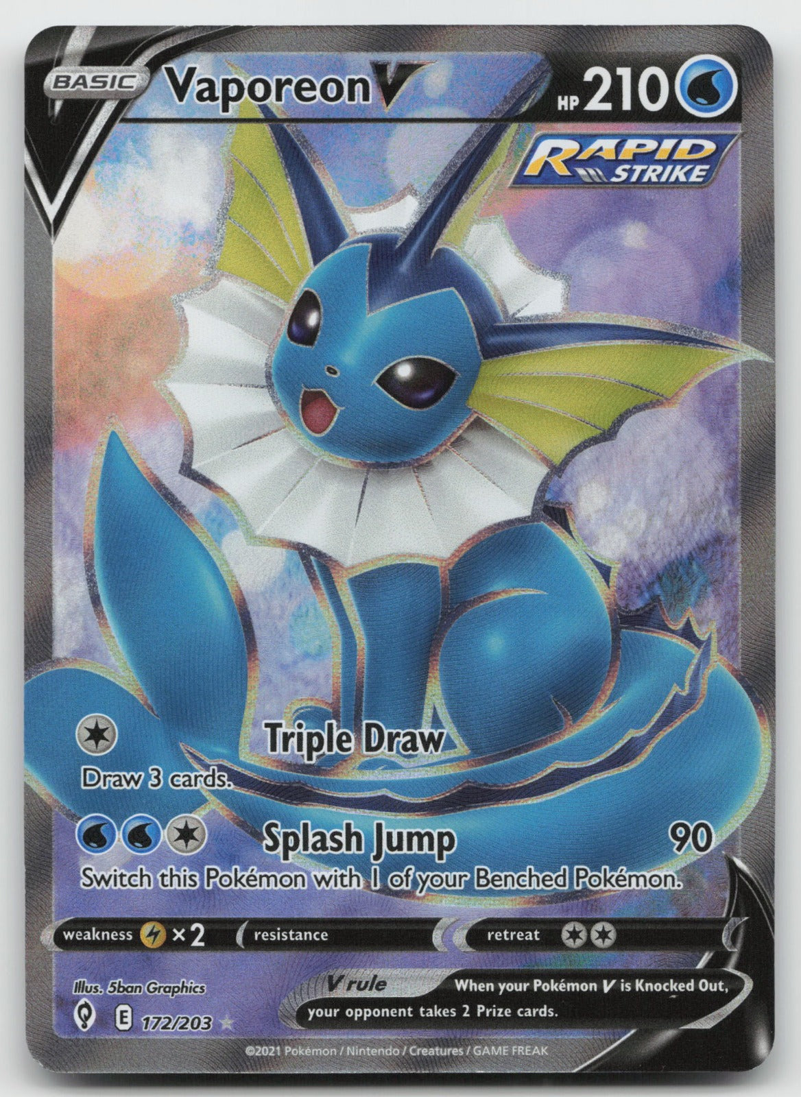 Vaporeon V (Full Art) Ultra Rare Holo SWSH07: Evolving Skies 172/203 NM