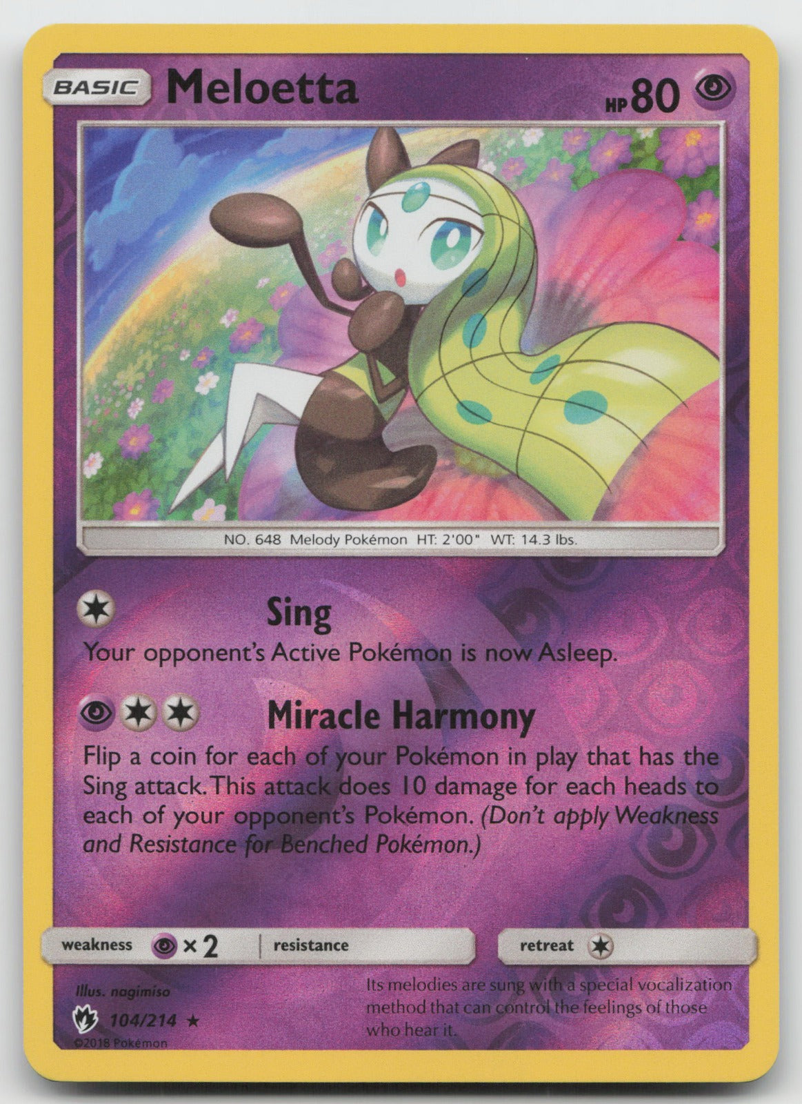 Meloetta Reverse Holo Rare SM - Lost Thunder 104/214 NM