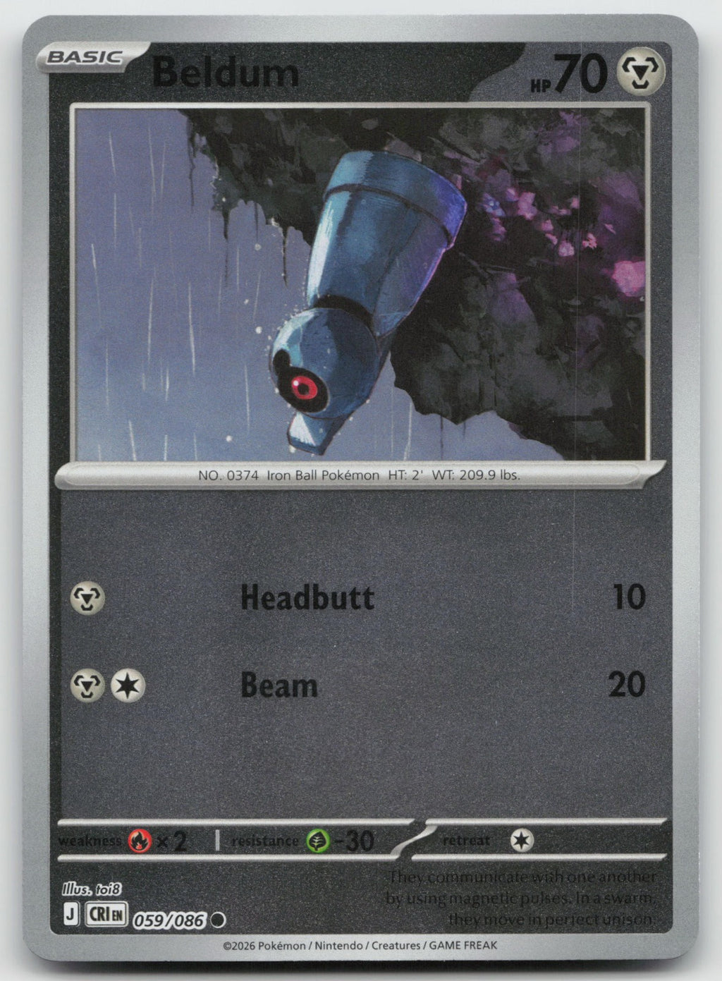 Beldum Common Reverse Holo ME04: Chaos Rising 059/086 NM