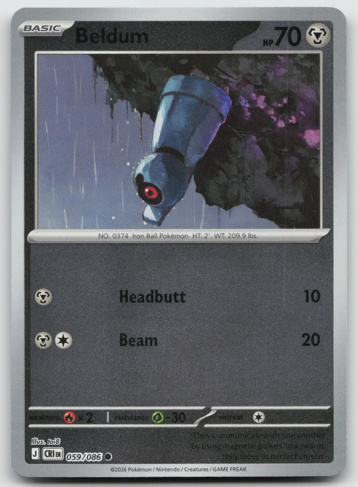 Beldum Common Reverse Holo ME04: Chaos Rising 059/086 NM