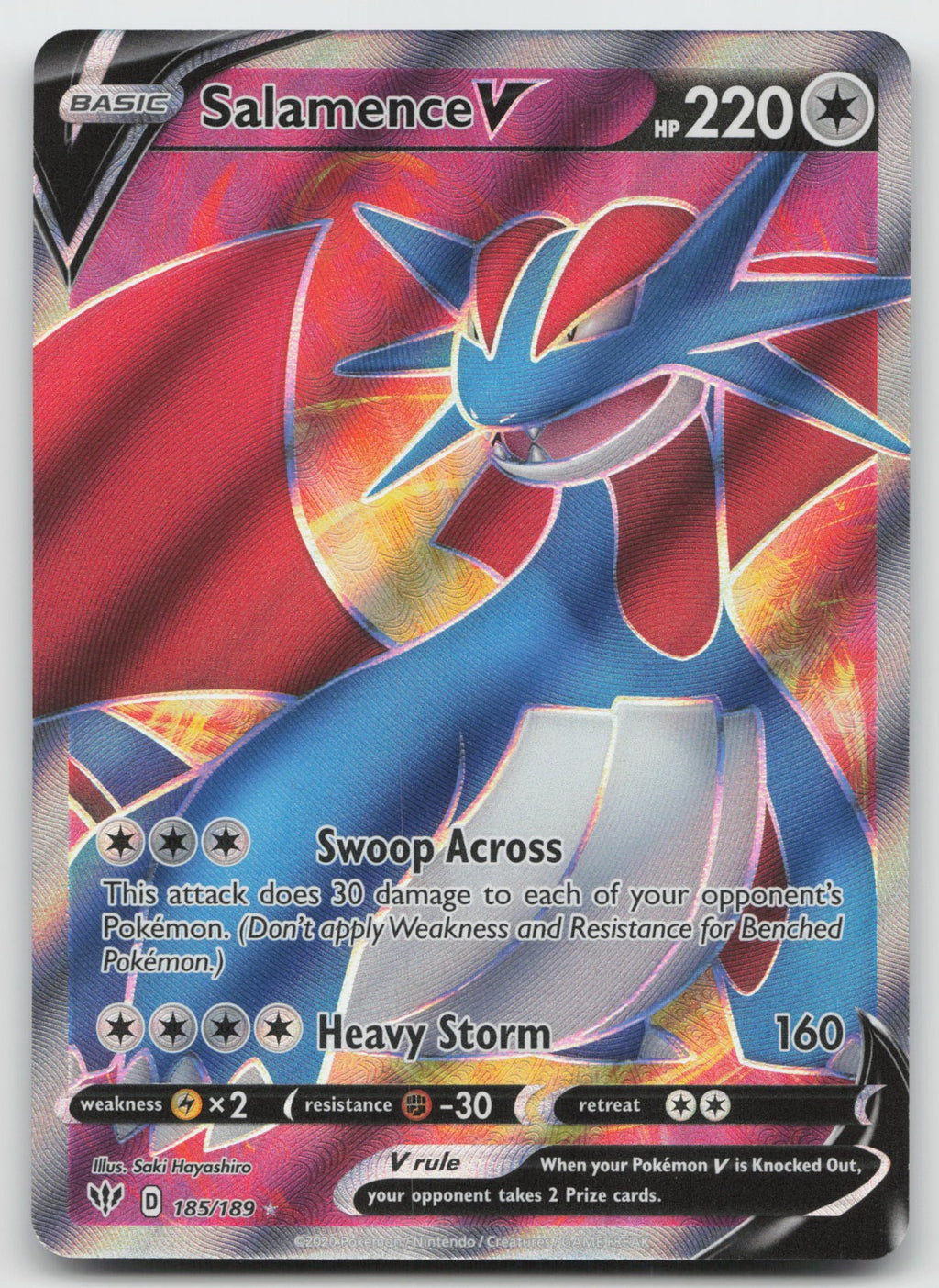 Salamence V (Full Art) Holo Ultra Rare SWSH03: Darkness Ablaze 185/189 NM